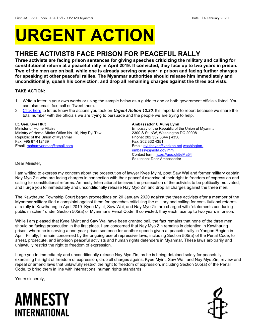 Urgent Action