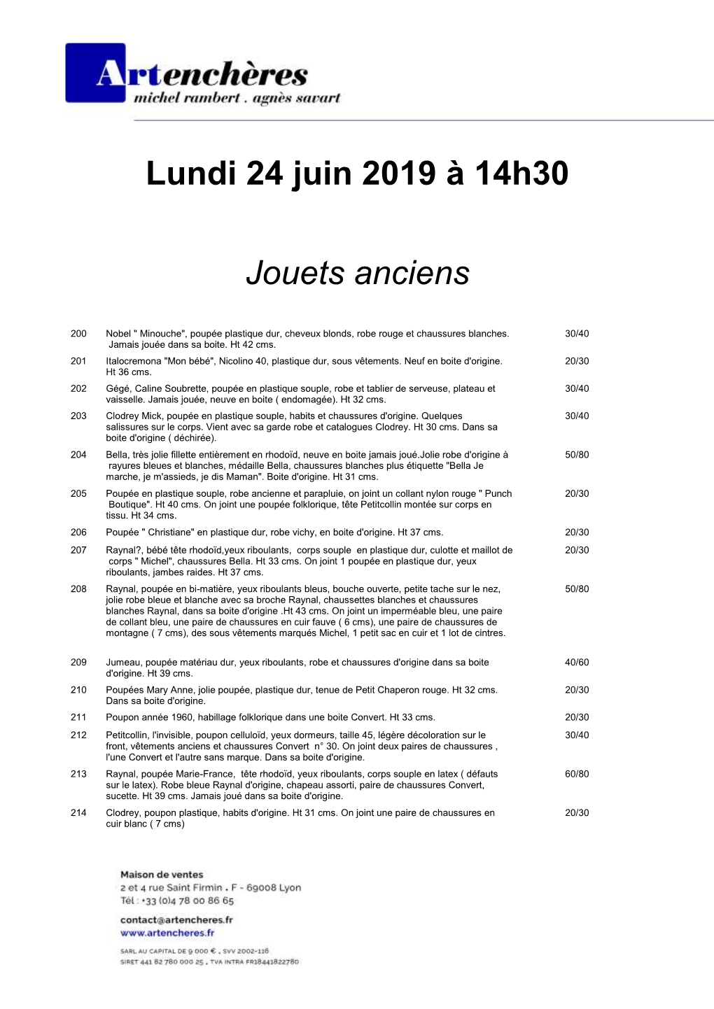 Lundi 24 Juin 2019 À 14H30 Jouets Anciens