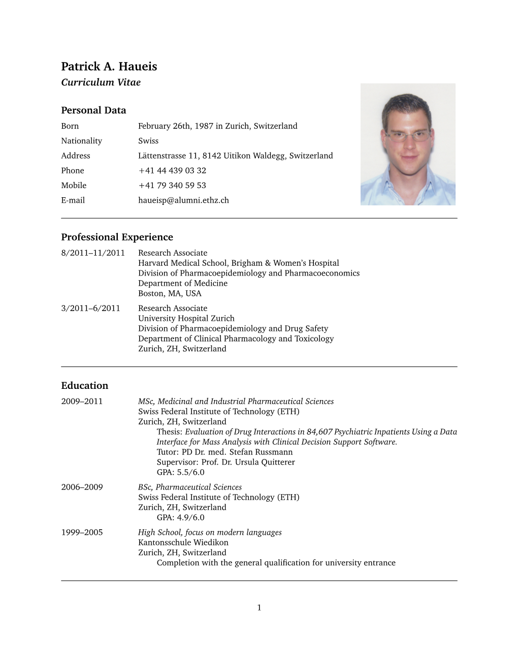 Patrick A. Haueis Curriculum Vitae