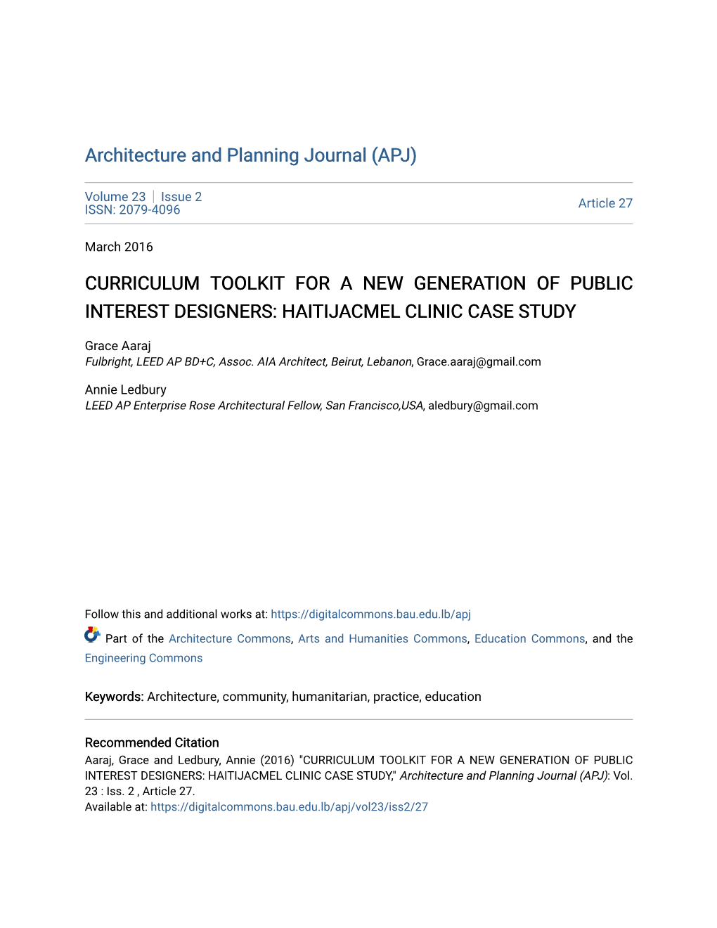 Curriculum Toolkit for a New Generation of Public Interest Designers: Haitijacmel Clinic Case Study