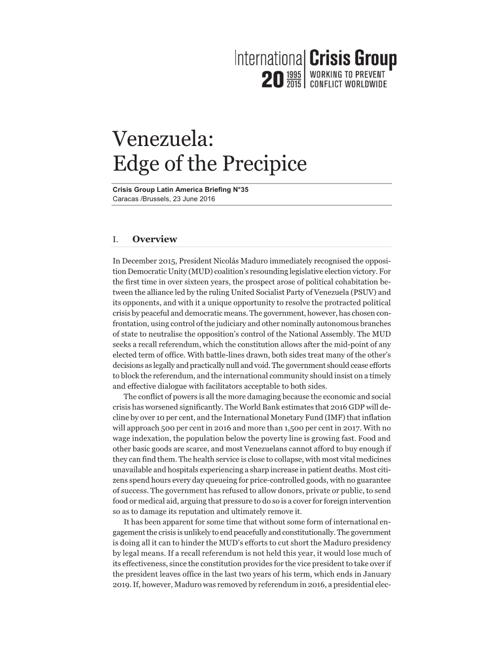 Venezuela: Edge of the Precipice