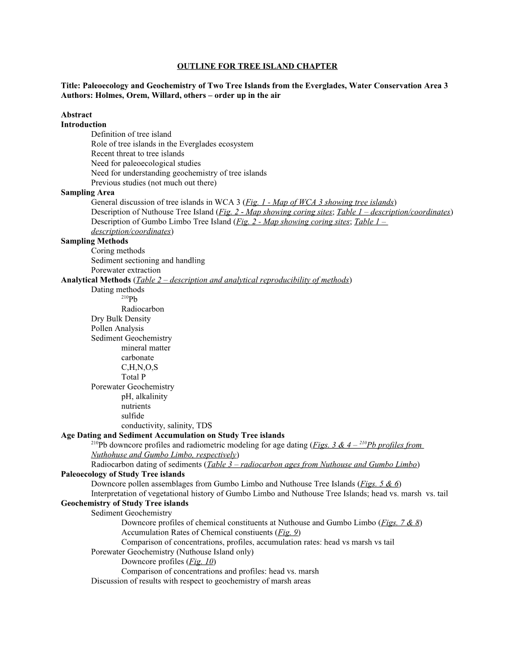 Outline for Treeisland Chapter