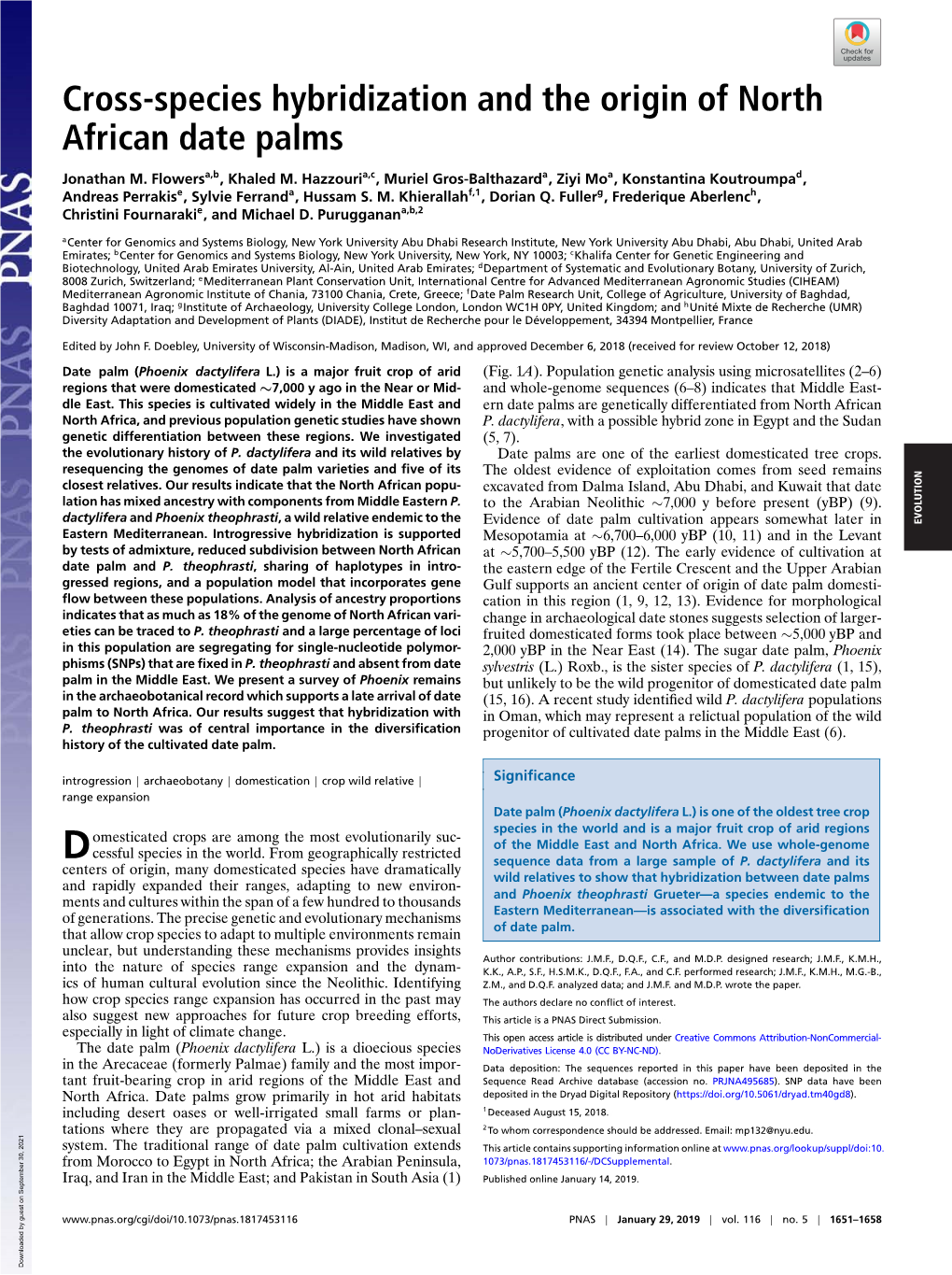 Cross-Species Hybridization and the Origin of North African Date Palms