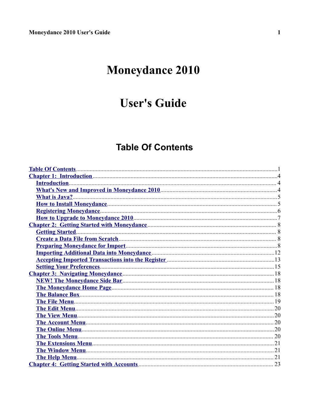 Moneydance 2010 User's Guide 1