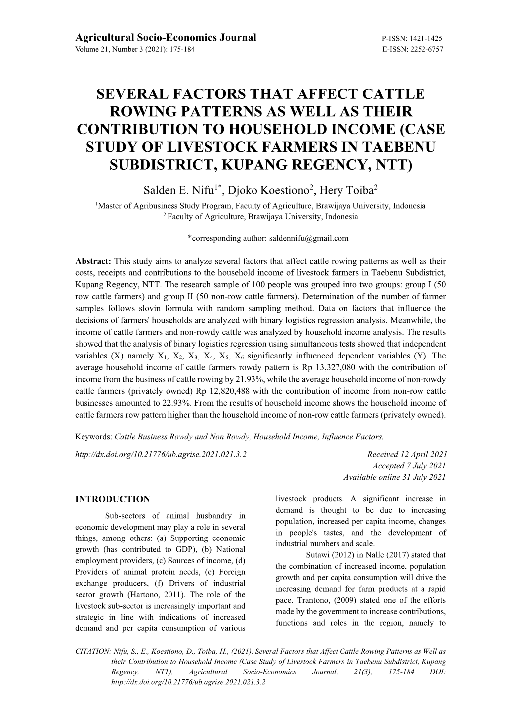 Case Study of Livestock Farmers in Taebenu Subdistrict, Kupang Regency, Ntt)