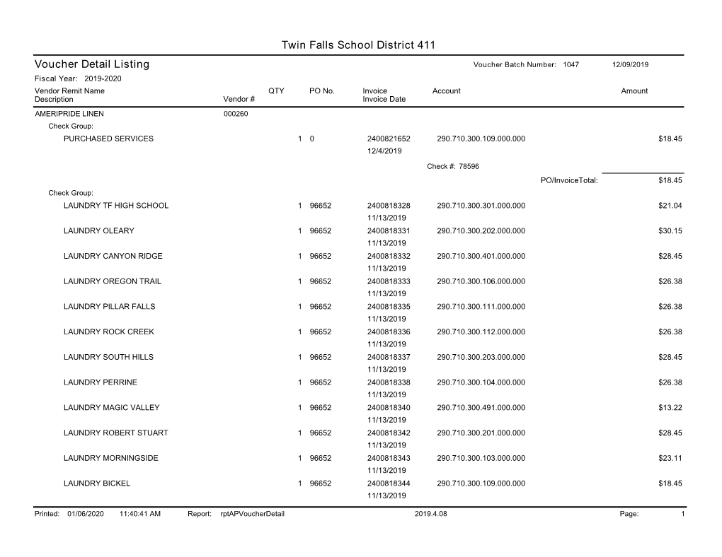 Twin Falls School District 411 Voucher Detail Listing