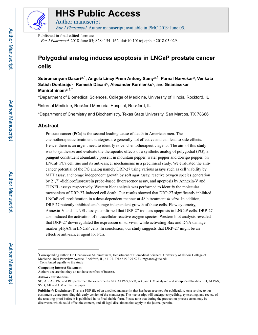 Polygodial Analog Induces Apoptosis in Lncap Prostate Cancer Cells