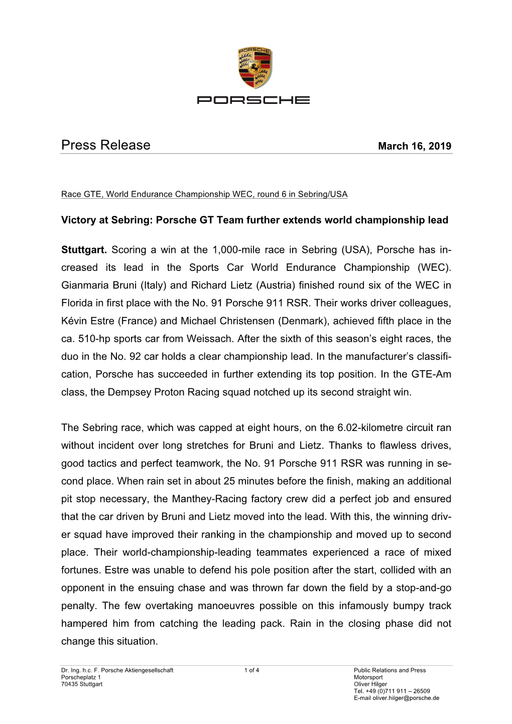 Press Release March 16, 2019