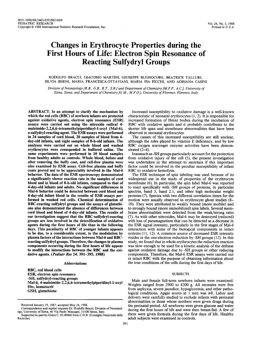 Electron Spin Resonance of Reacting Sulfydryl Groups