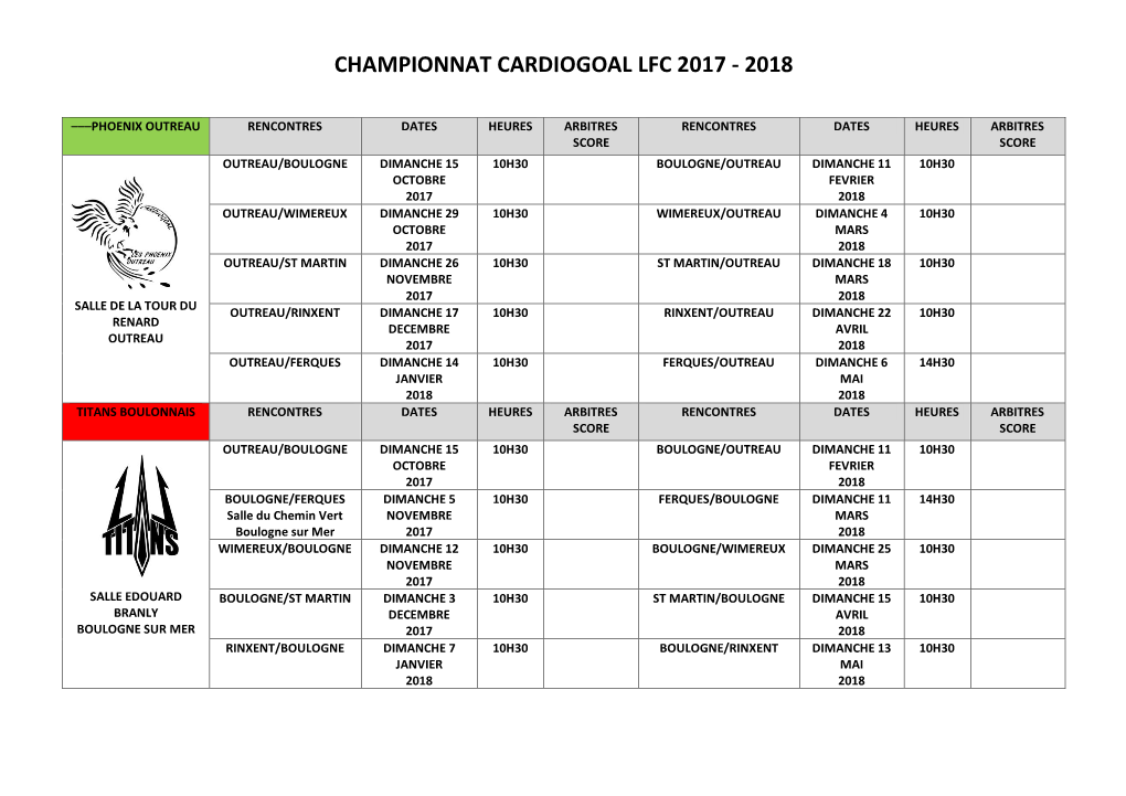 Championnat Cardiogoal Lfc 2017 - 2018