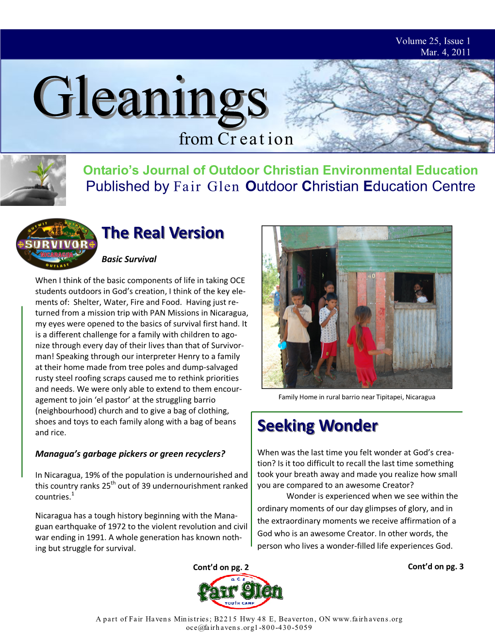 Download the "Gleanings from Creation" OCE Newsletter