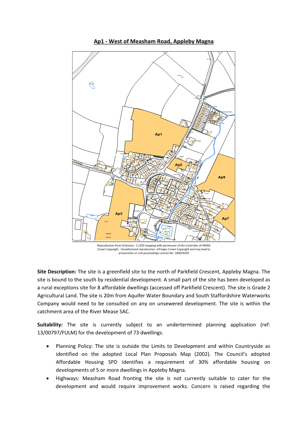 Ap1 ‐ West of Measham Road, Appleby Magna