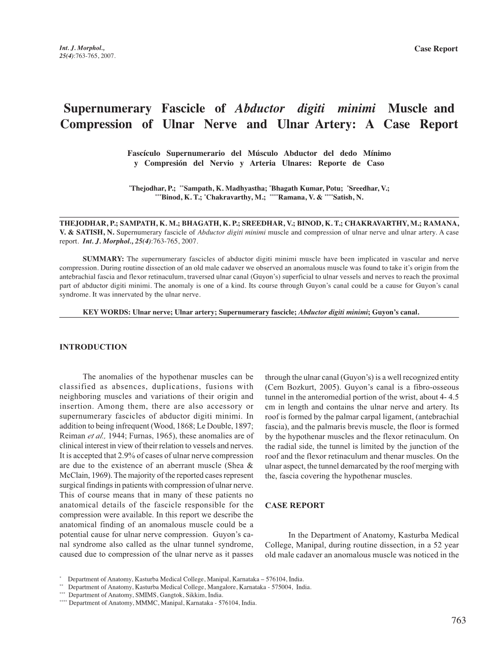 Supernumerary Fascicle of Abductor Digiti Minimi Muscle and Compression of Ulnar Nerve and Ulnar Artery: a Case Report