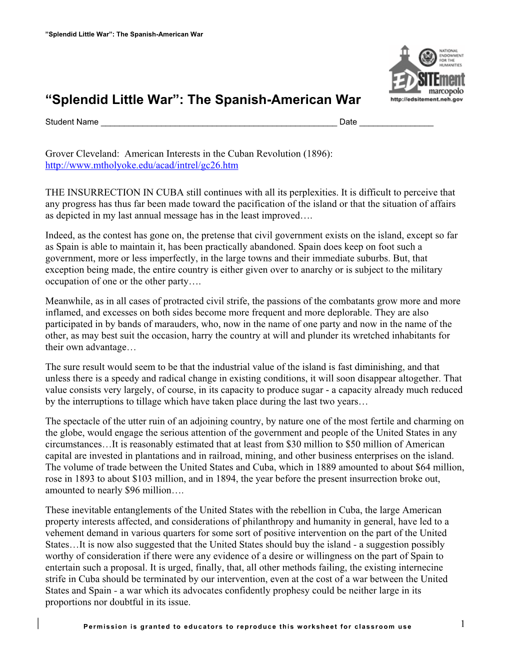 Splendid Little War”: the Spanish-American War