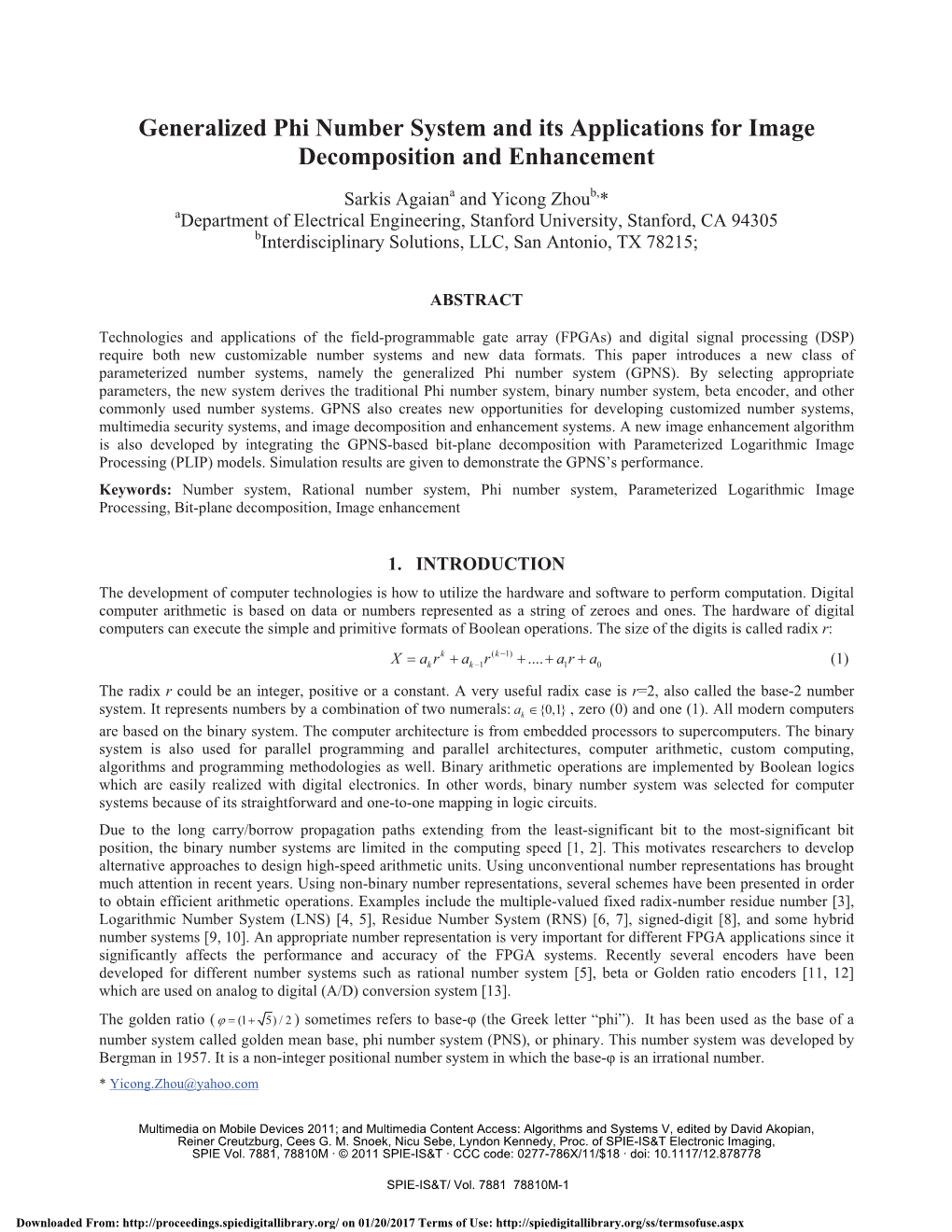 Generalized Phi Number System and Its Applications for Image Decomposition and Enhancement