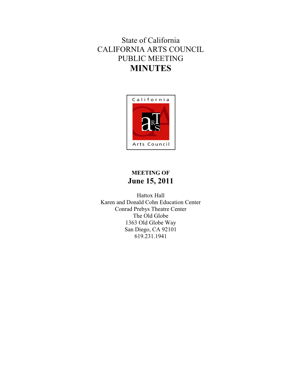 California Arts Council Public Meeting Minutes