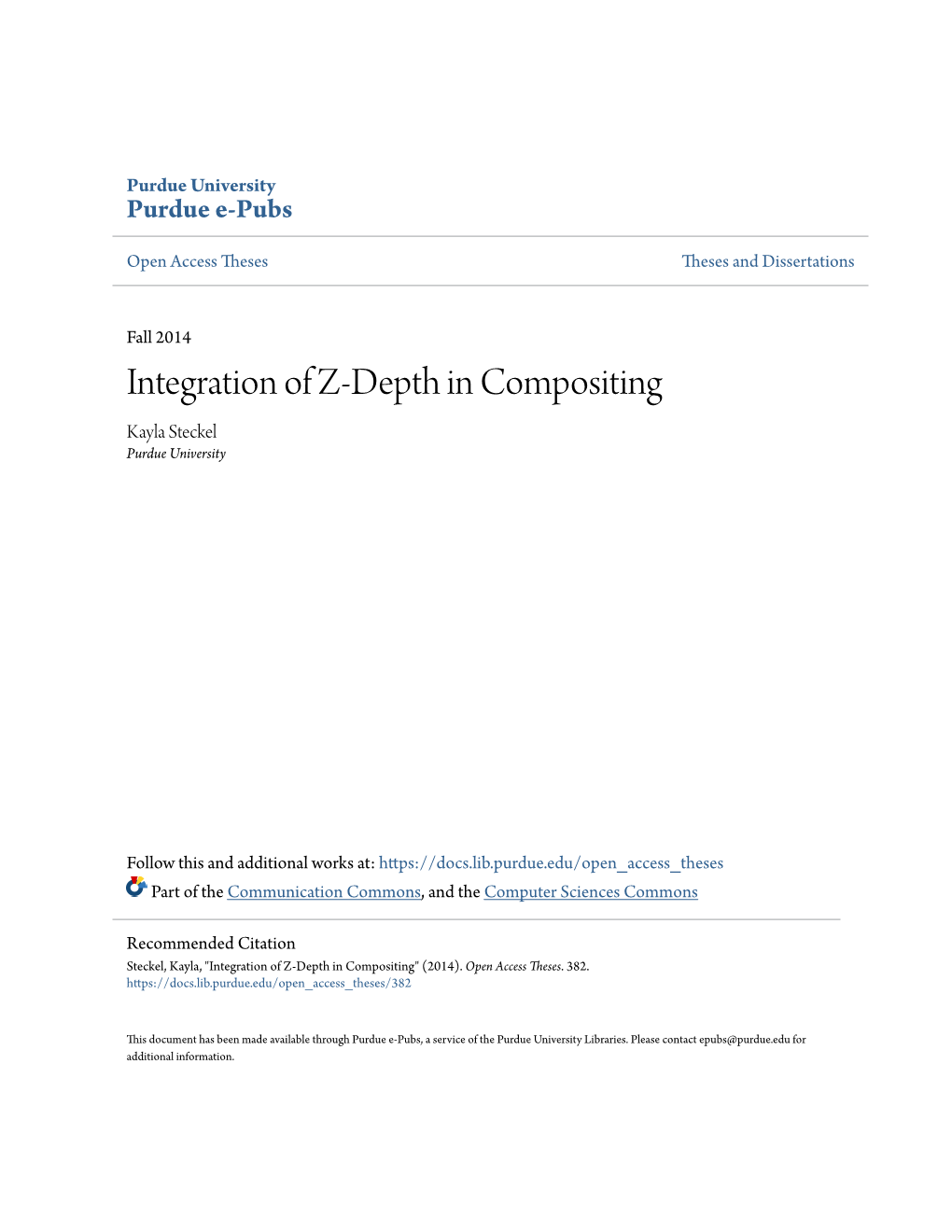 Integration of Z-Depth in Compositing Kayla Steckel Purdue University