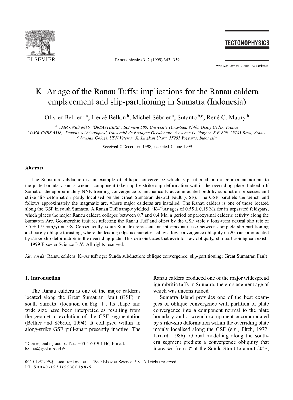 Implications for the Ranau Caldera Emplacement and Slip-Partitioning in Sumatra (Indonesia)