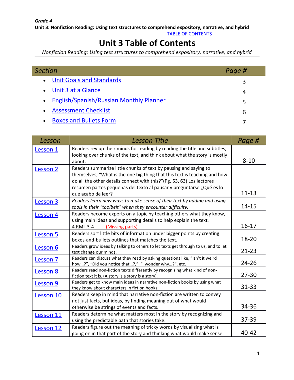 Unit 3: Nonfiction Reading: Using Text Structures to Comprehend Expository, Narrative