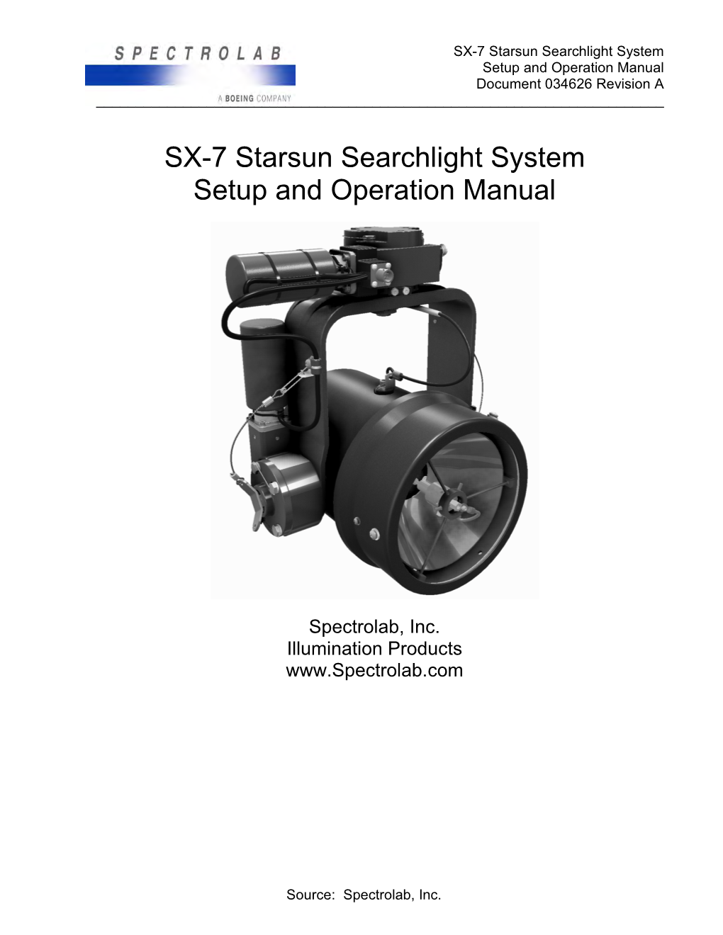 SX-7 Starsun Searchlight System Setup and Operation Manual Document 034626 Revision a ______