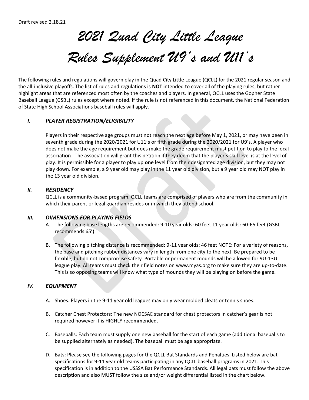 2021 QCLL U9 & U11 Rules