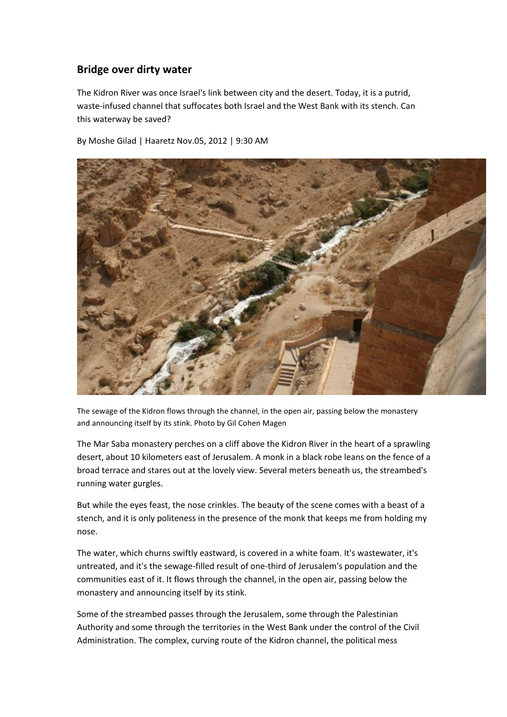 Bridge Over Dirty Water-Haaretz Article