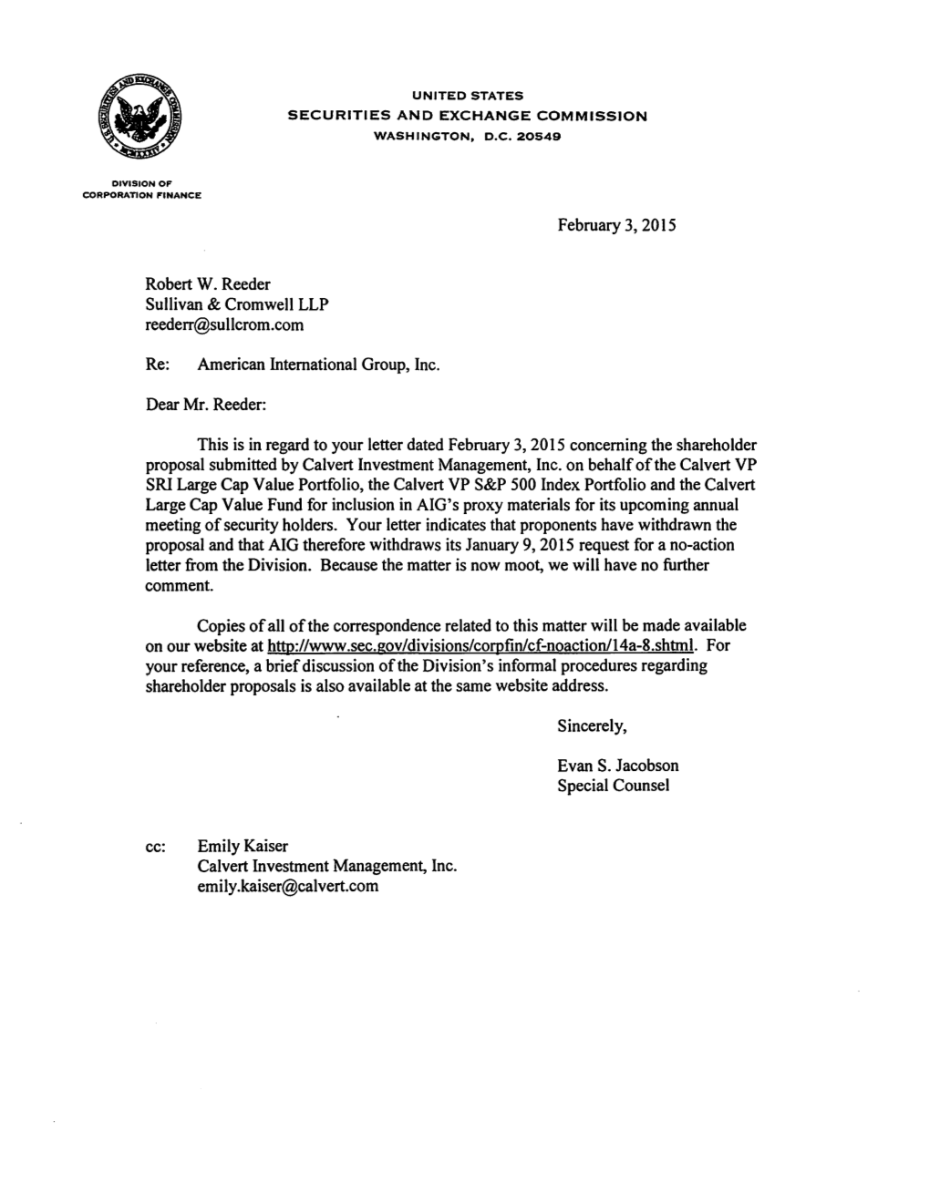 American International Group, Inc.; Rule 14A-8 No-Action Letter