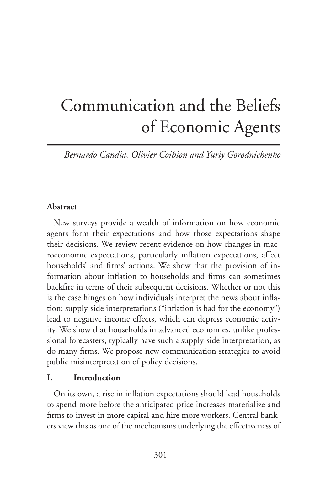 Communication and the Beliefs of Economic Agents