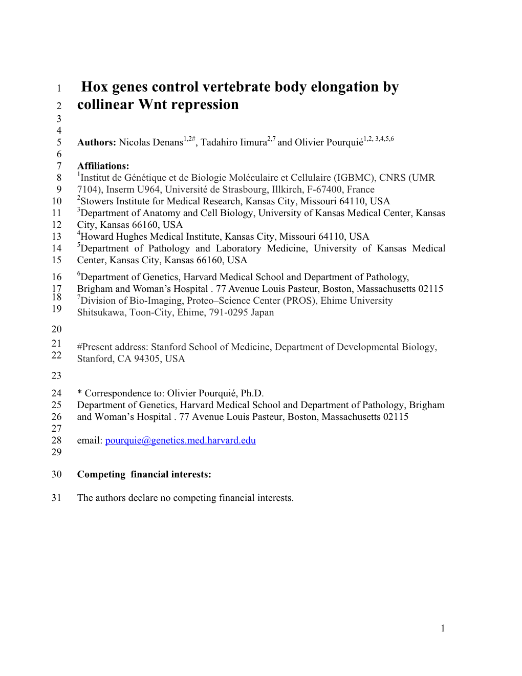 Hox Genes Control Vertebrate Body Elongation by Collinear Wnt