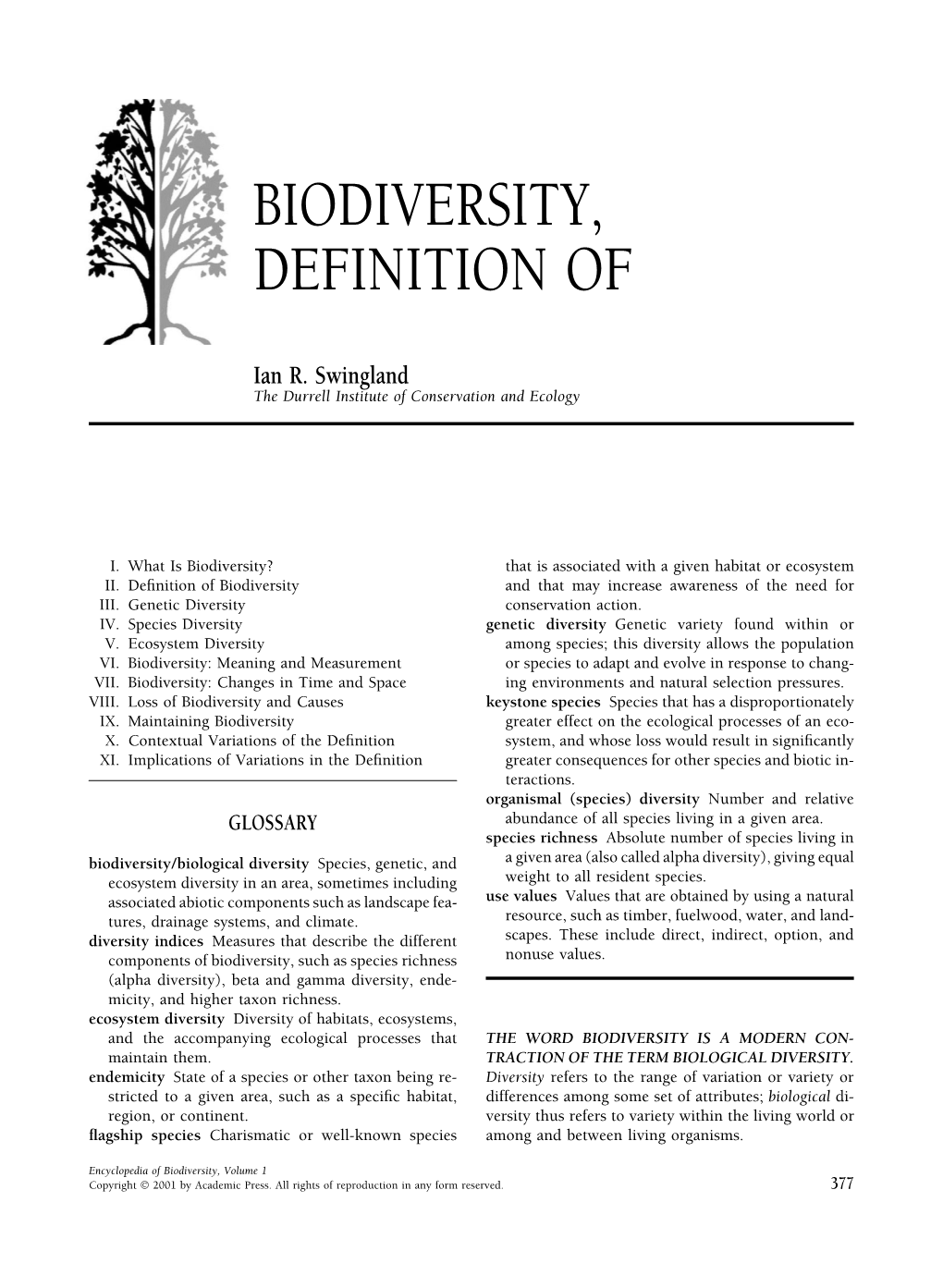 Biodiversity, Definition Of