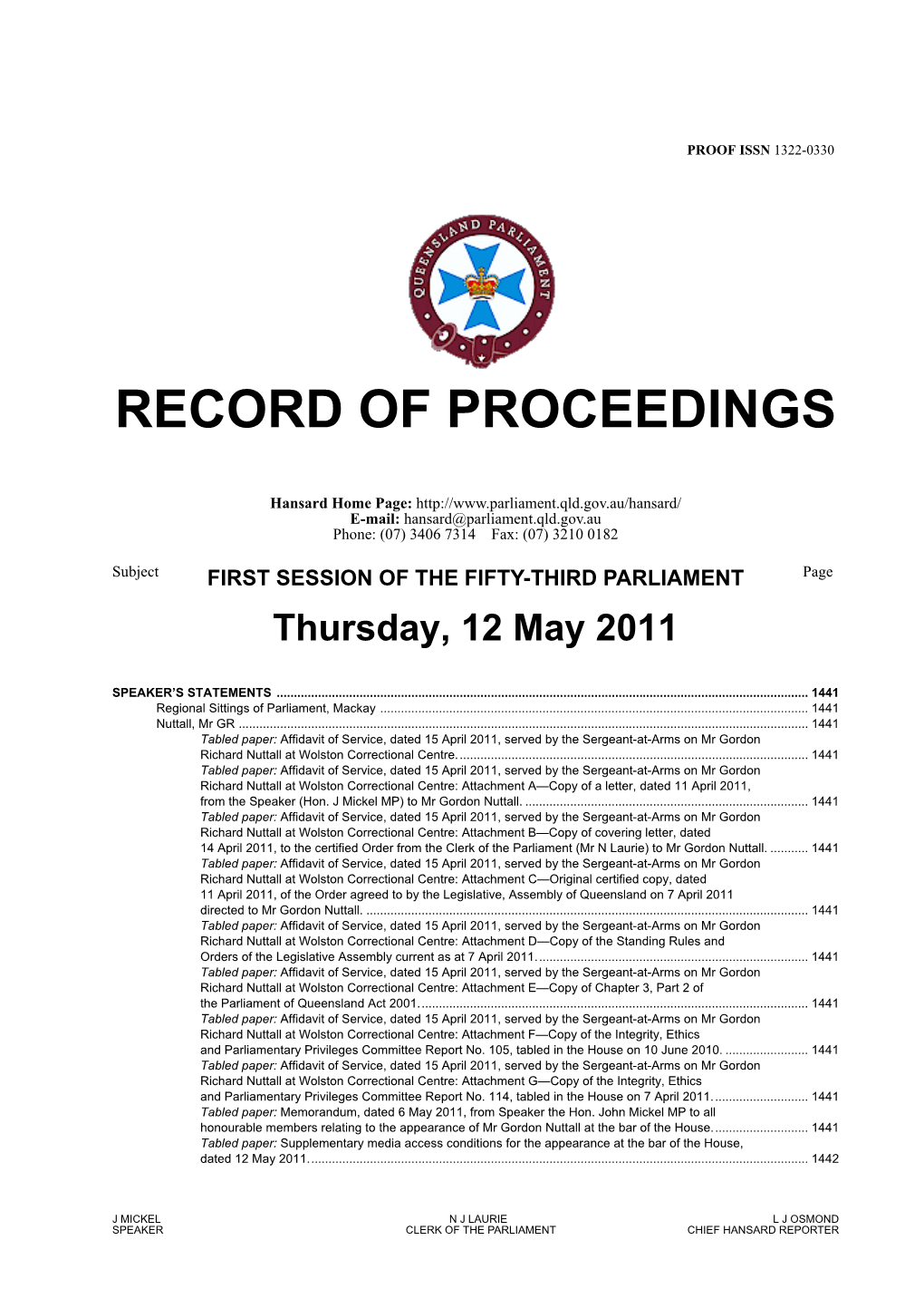 Record of Proceedings