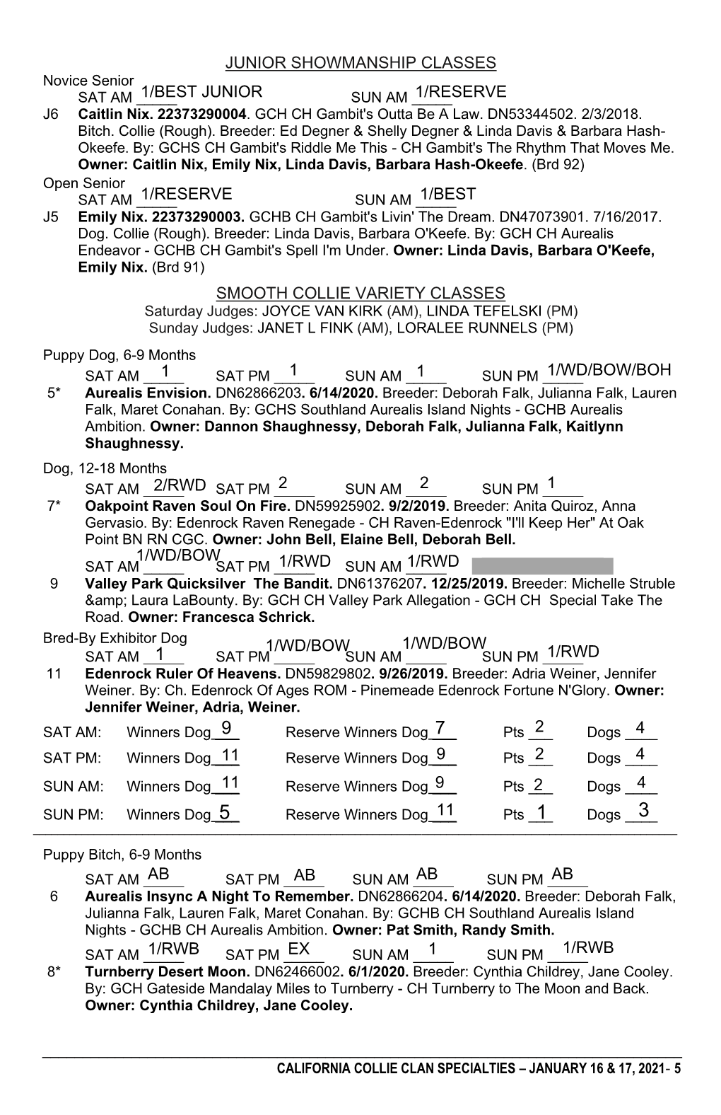 Junior Showmanship Classes Smooth Collie Variety