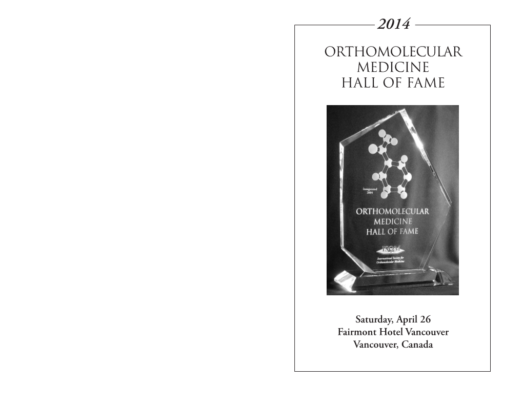 2014 Orthomolecular Medicine Hall of Fame