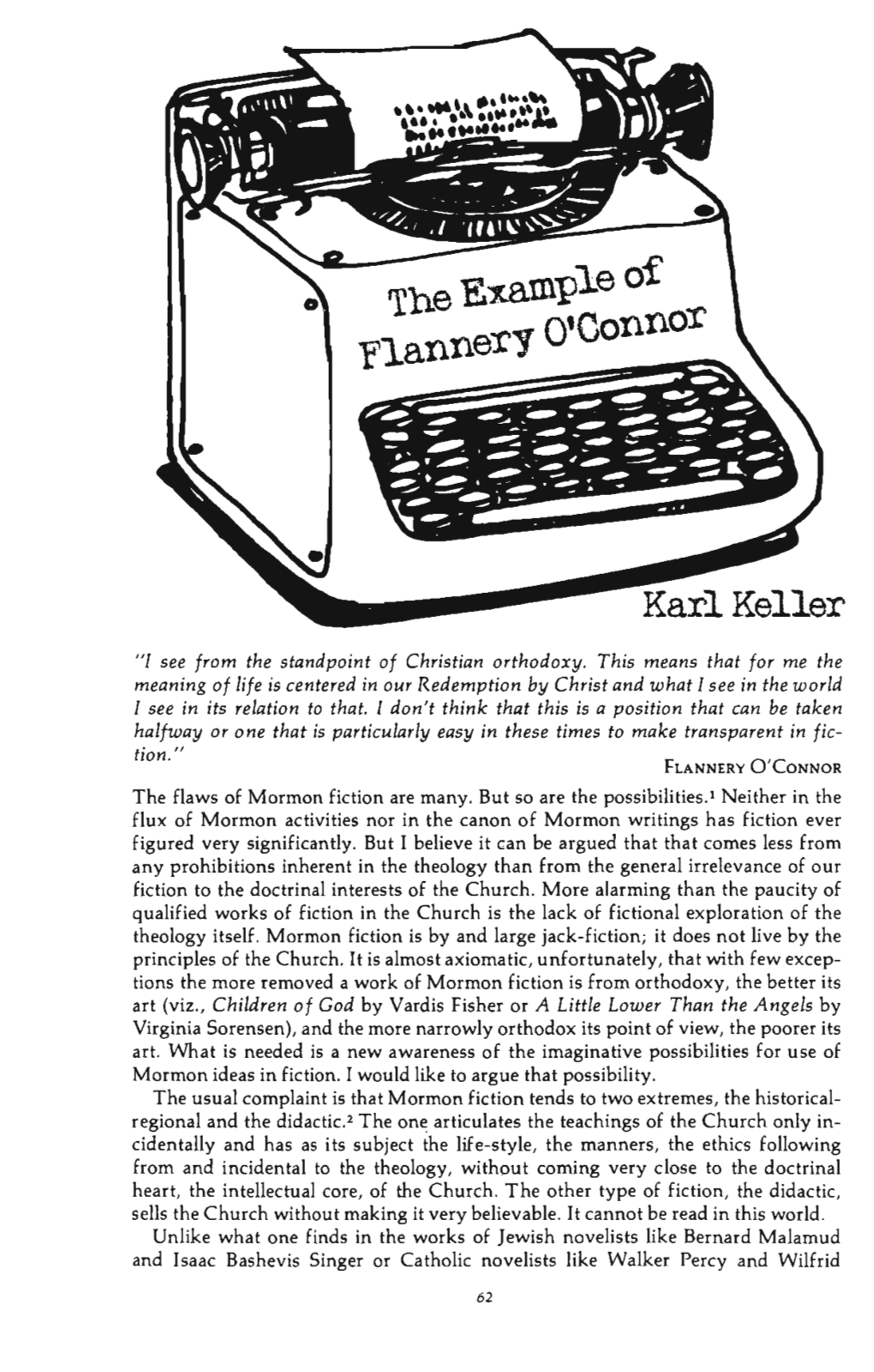 Example of Flannery O'connor / 63 Sheed, It Would Therefore Be Virtually Impossible to Deduce a Theology from Works of Mormon Fiction