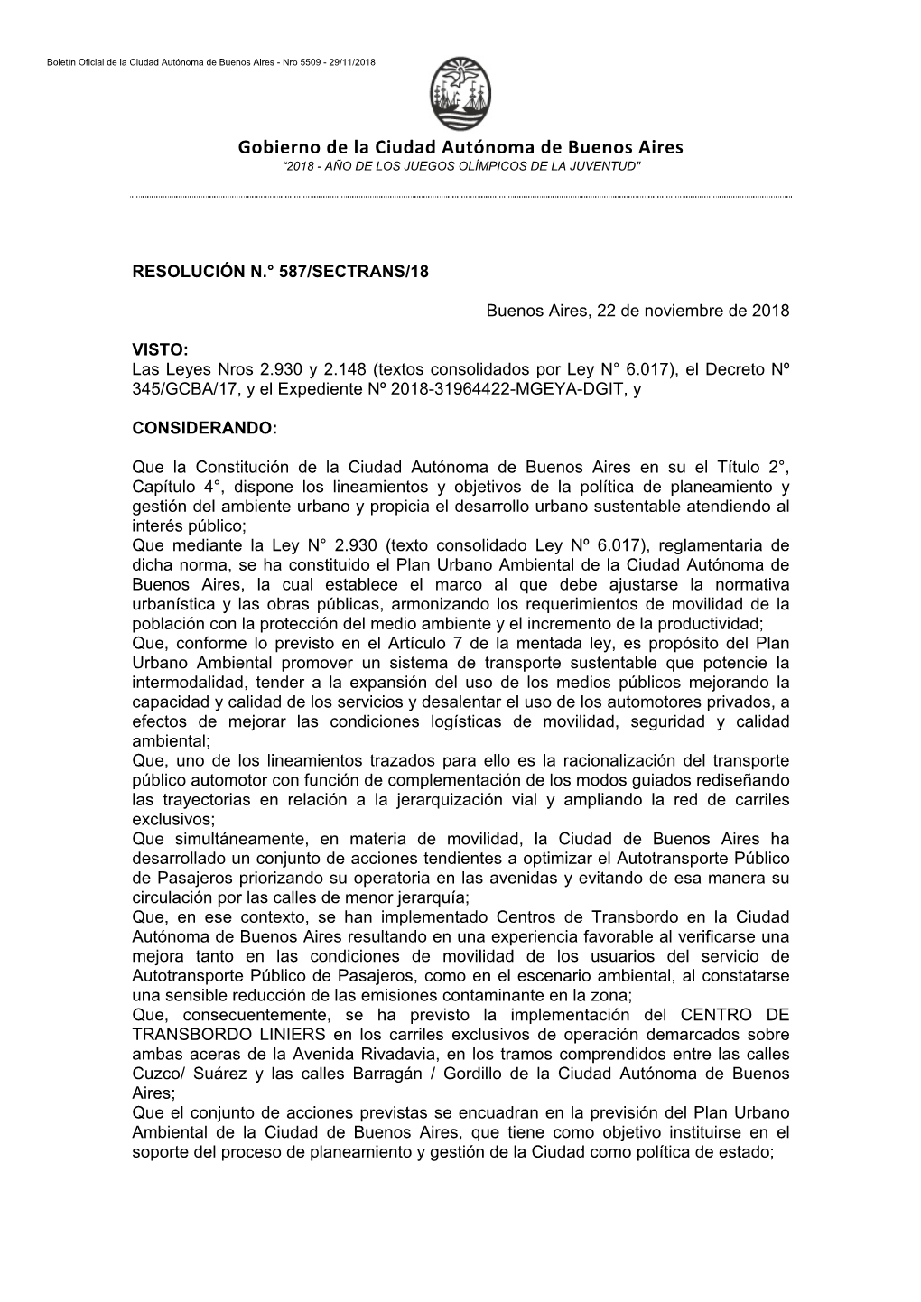 Gobierno De La Ciudad Autónoma De Buenos Aires “2018 - AÑO DE LOS JUEGOS OLÍMPICOS DE LA JUVENTUD"