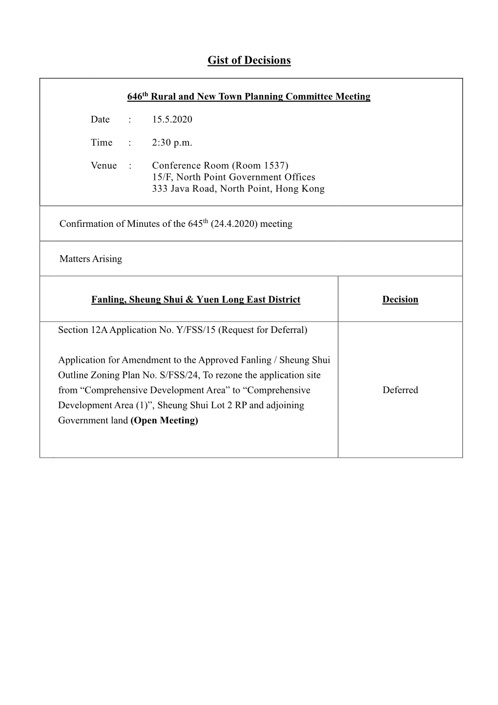 646Th Rural and New Town Planning Committee Meeting