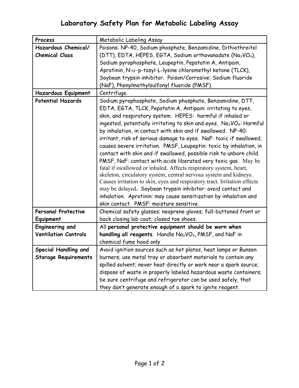 Excerpt from a University's Procedure for Preparing Chemical Hygiene Plans s2