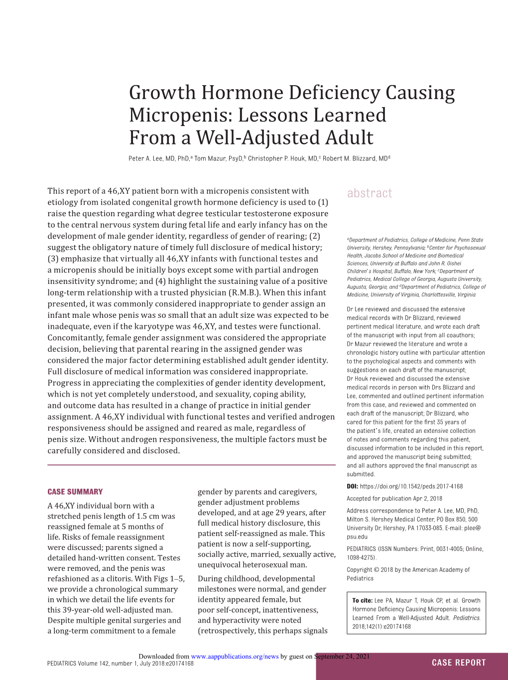 Growth Hormone Deficiency Causing Micropenis: Lessons Learned from a Well-Adjusted Adult Peter A