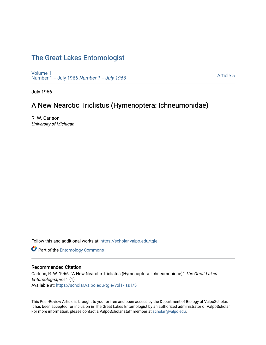 A New Nearctic Triclistus (Hymenoptera: Ichneumonidae)