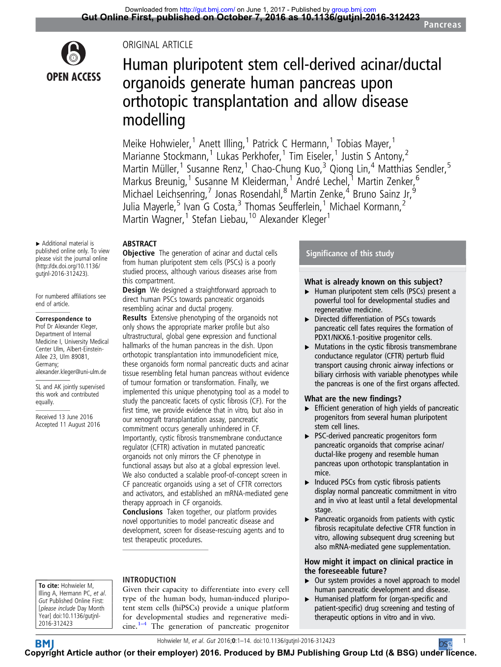 Human Pluripotent Stem Cell-Derived Acinar/Ductal Organoids Generate