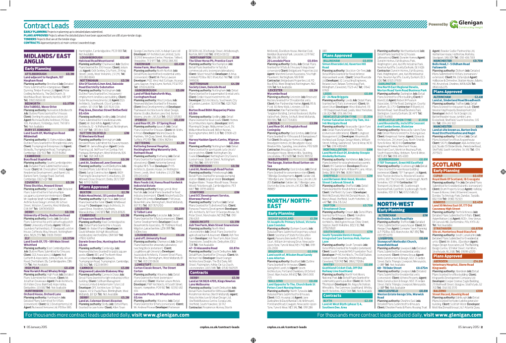 Contract Leads Powered by EARLY PLANNING Projects in Planning up to Detailed Plans Submitted