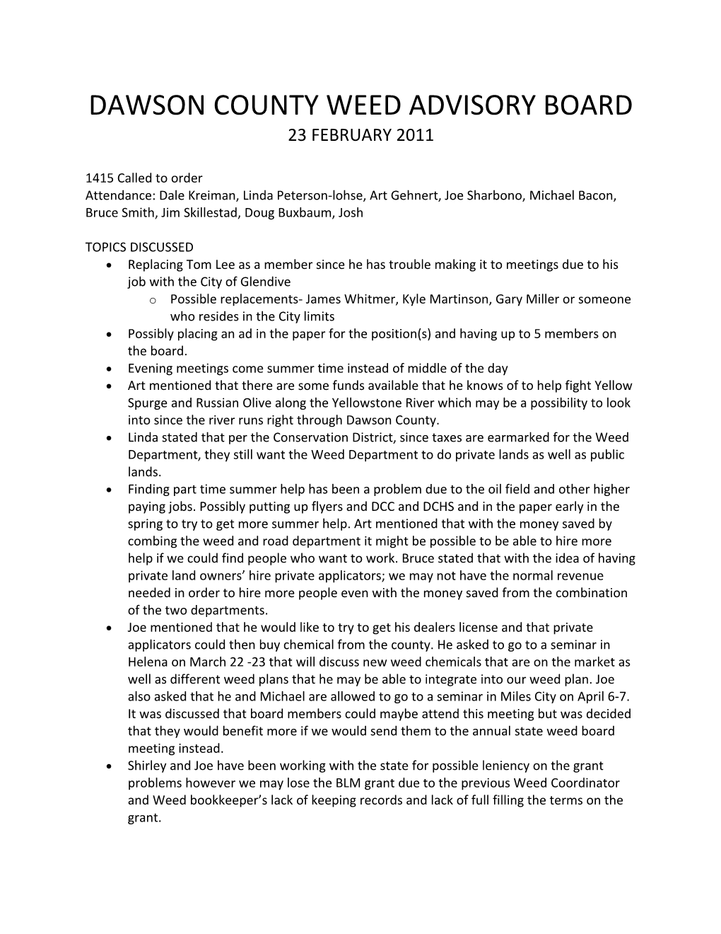 Dawson County Weed Advisory Board