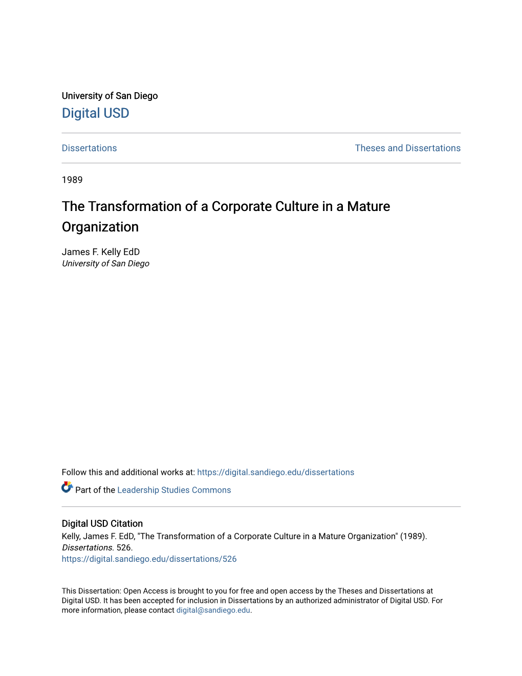 The Transformation of a Corporate Culture in a Mature Organization