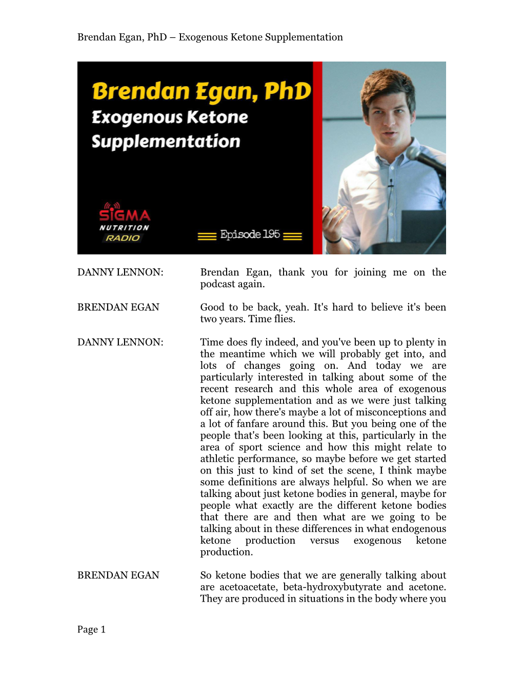 Brendan Egan, Phd – Exogenous Ketone Supplementation