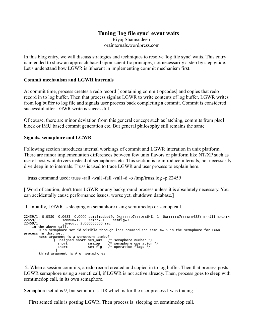 Tuning 'Log File Sync' Event Waits Riyaj Shamsudeen Orainternals.Wordpress.Com