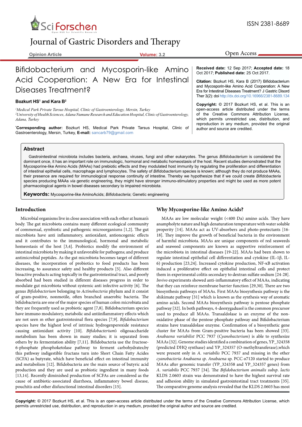 Bifidobacterium and Mycosporin-Like Aminoacid Cooperation