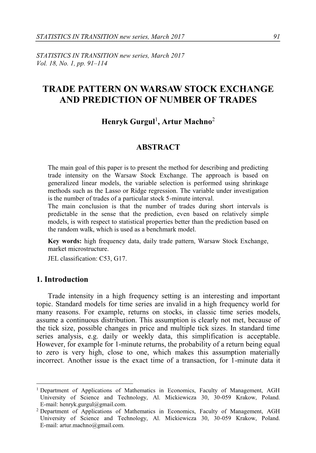 Trade Pattern on Warsaw Stock Exchange and Prediction of Number of Trades