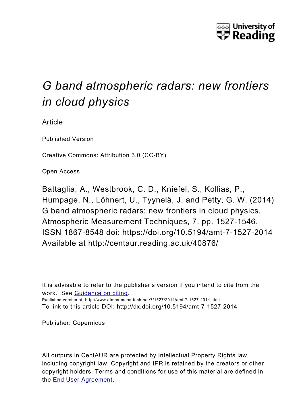 G Band Atmospheric Radars: New Frontiers in Cloud Physics