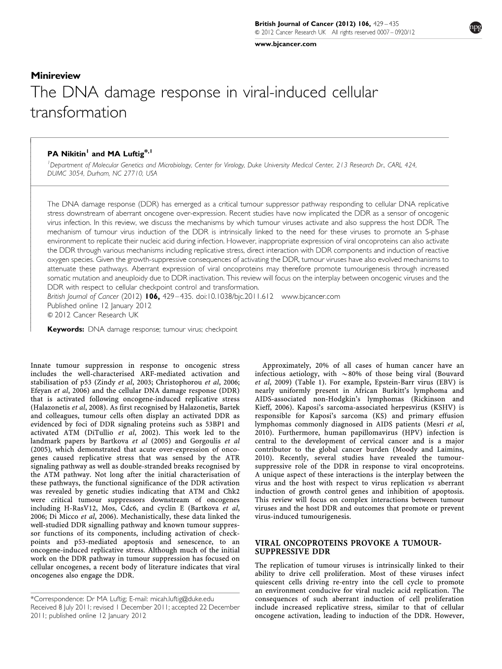 The DNA Damage Response in Viral-Induced Cellular Transformation