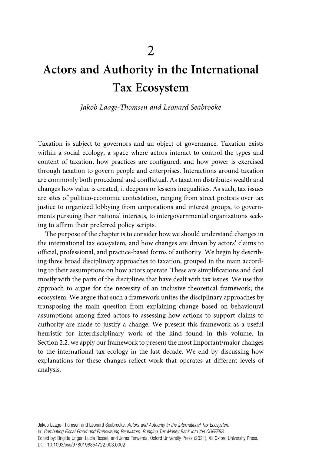 Actors and Authority in the International Tax Ecosystem